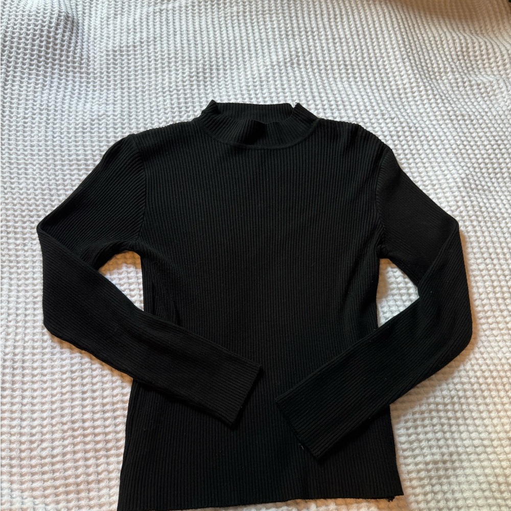 Forever 21 Black Ribbed Mock Neck Long Sleeve Top
